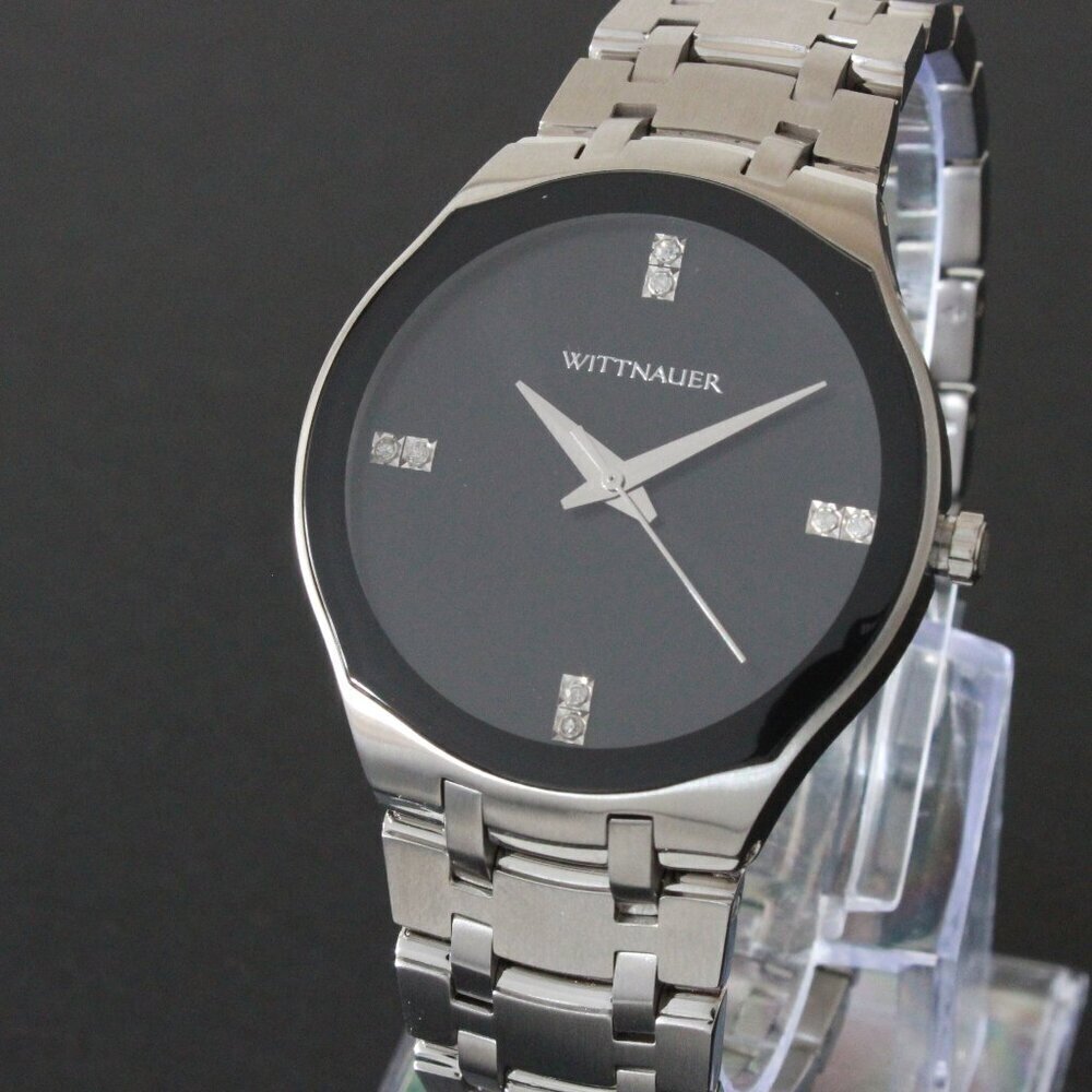 Wittnauer Ladies Dress Watch 8 Diamonds On Black Sun-ray Dial 36mm - Picture 7 of 13